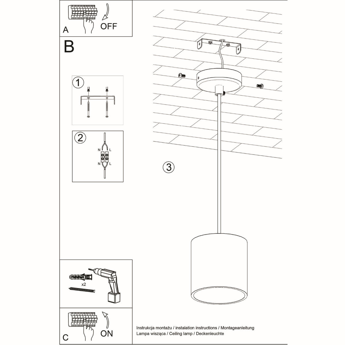 Black Cylindrical Shape Hanging Lamp