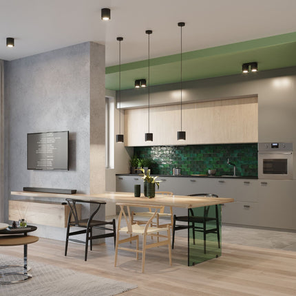 Schwarze Hängelampe in zylindrischer Form