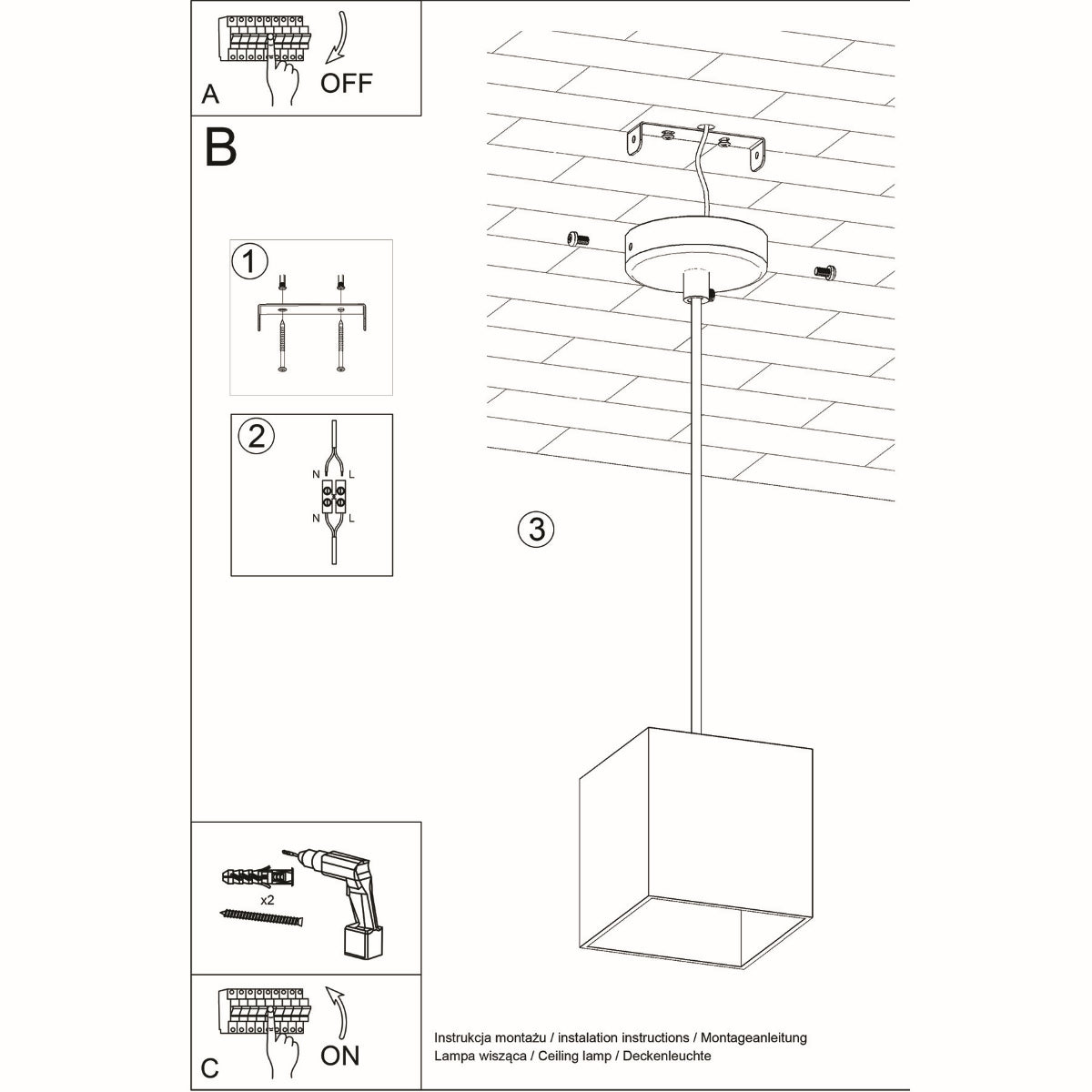 Lampe suspendue Cube LED noir