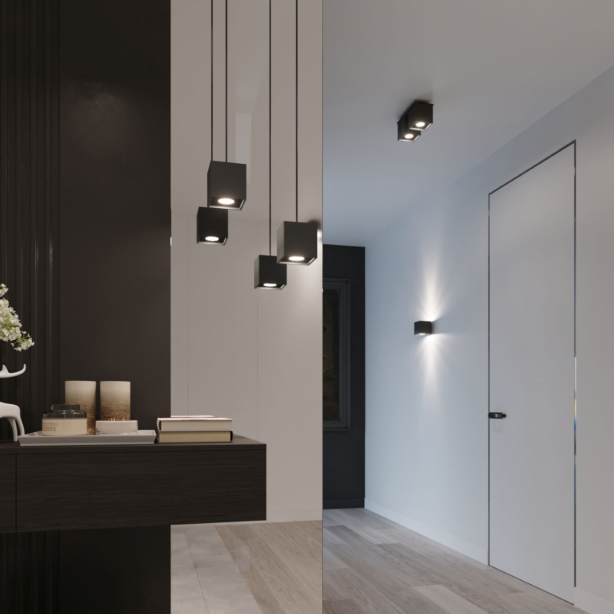 Lampe suspendue Cube LED noir