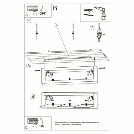 Lámpara de techo con triple panel horizontal de madera