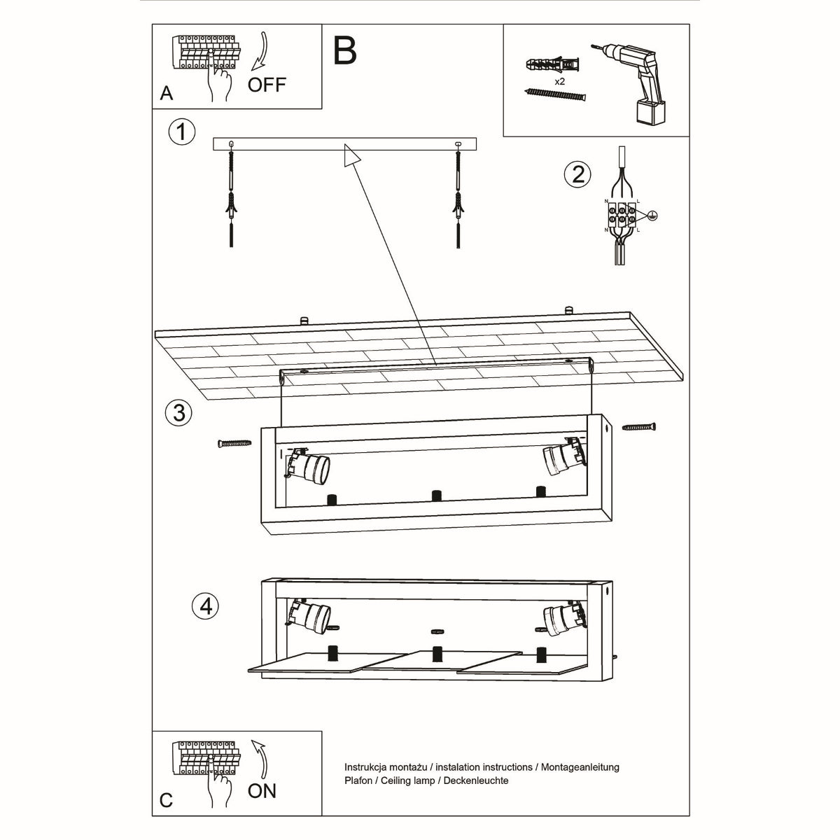 Triple Horizontal Wood Panel Ceiling Light