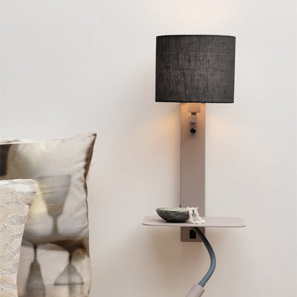 Aplique de pared Florence con lámpara de lectura color arena y negro