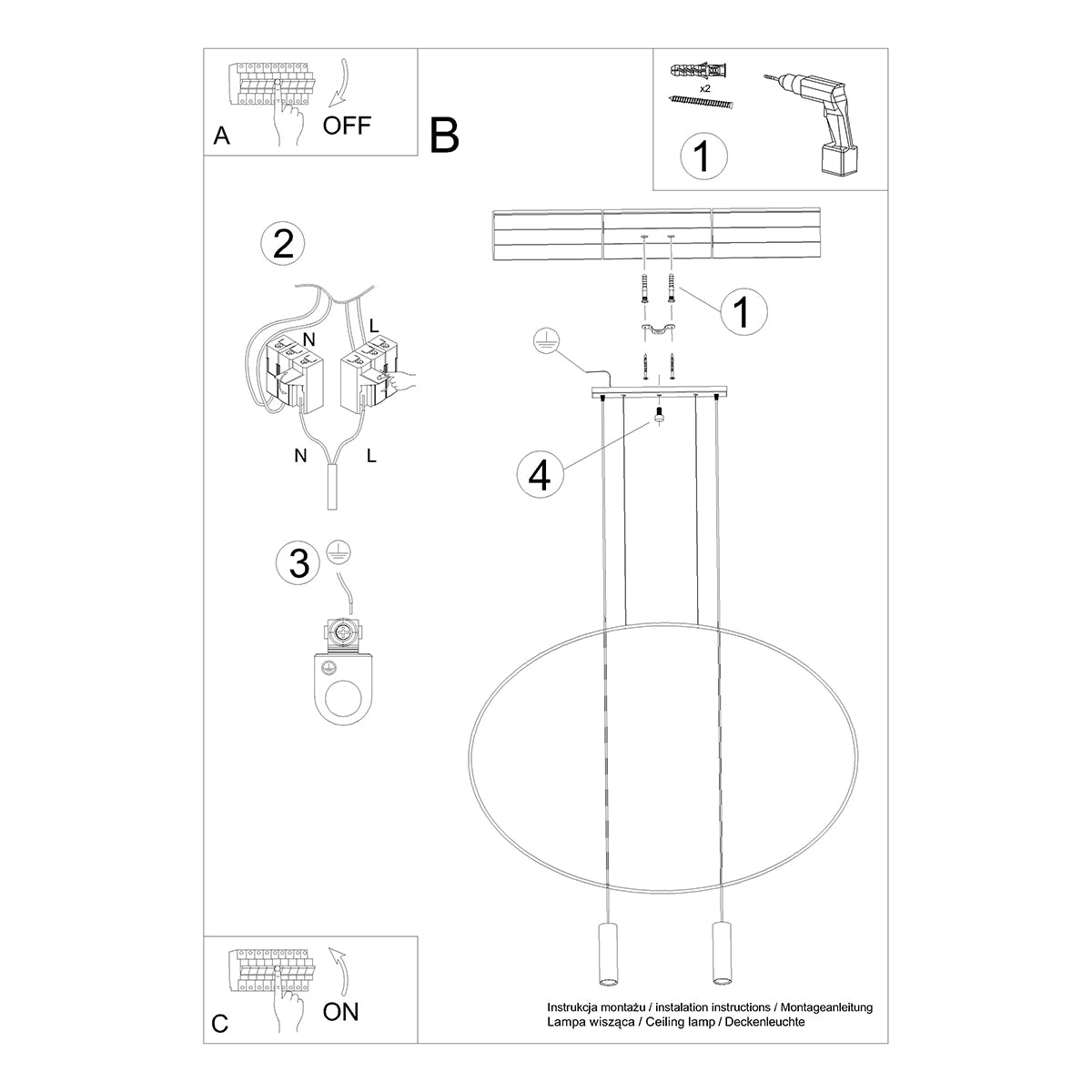 Lampe suspendue Ovale en Acier 2 noir