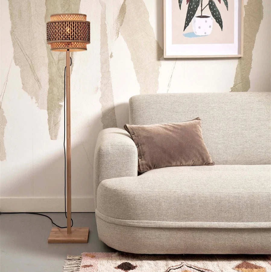Bhutan Bamboo Floor Lamp Black and Natural 130cm