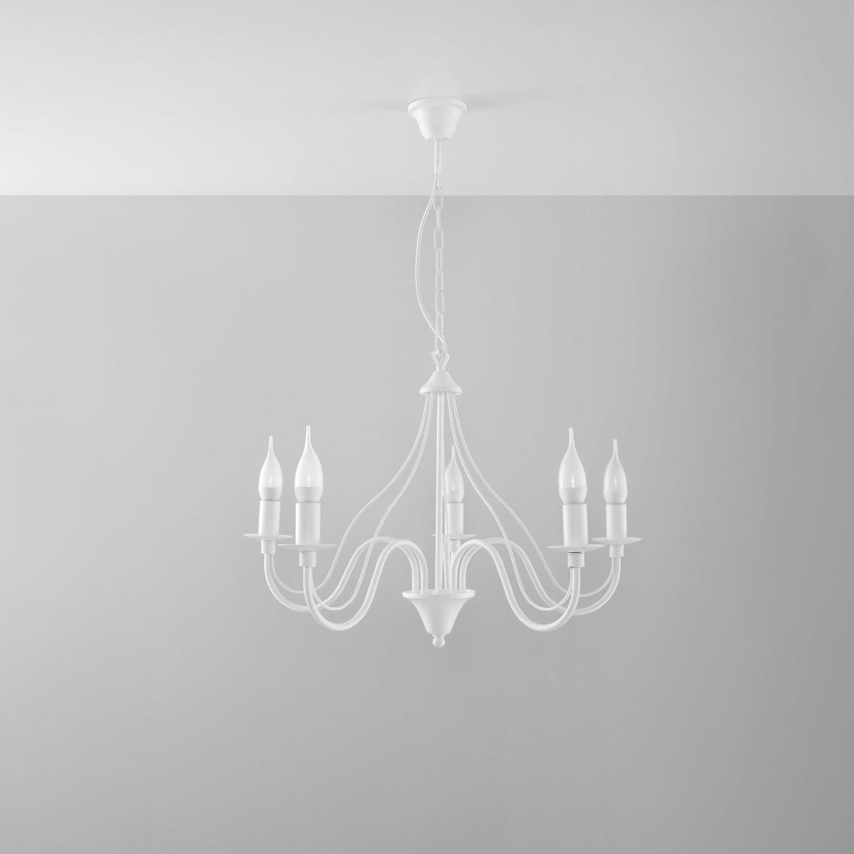 Modern white 5 candle chandelier