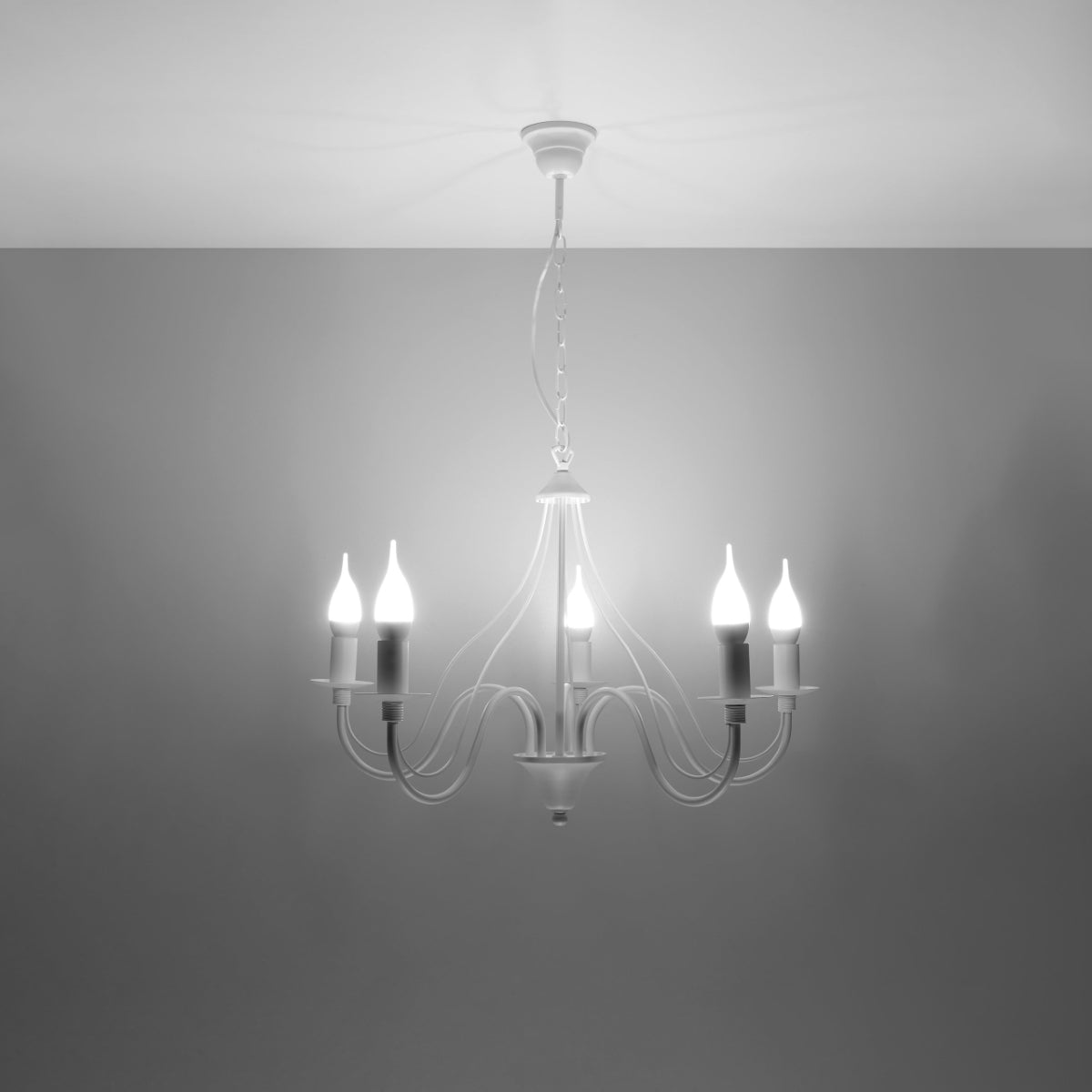 Modern white 5 candle chandelier