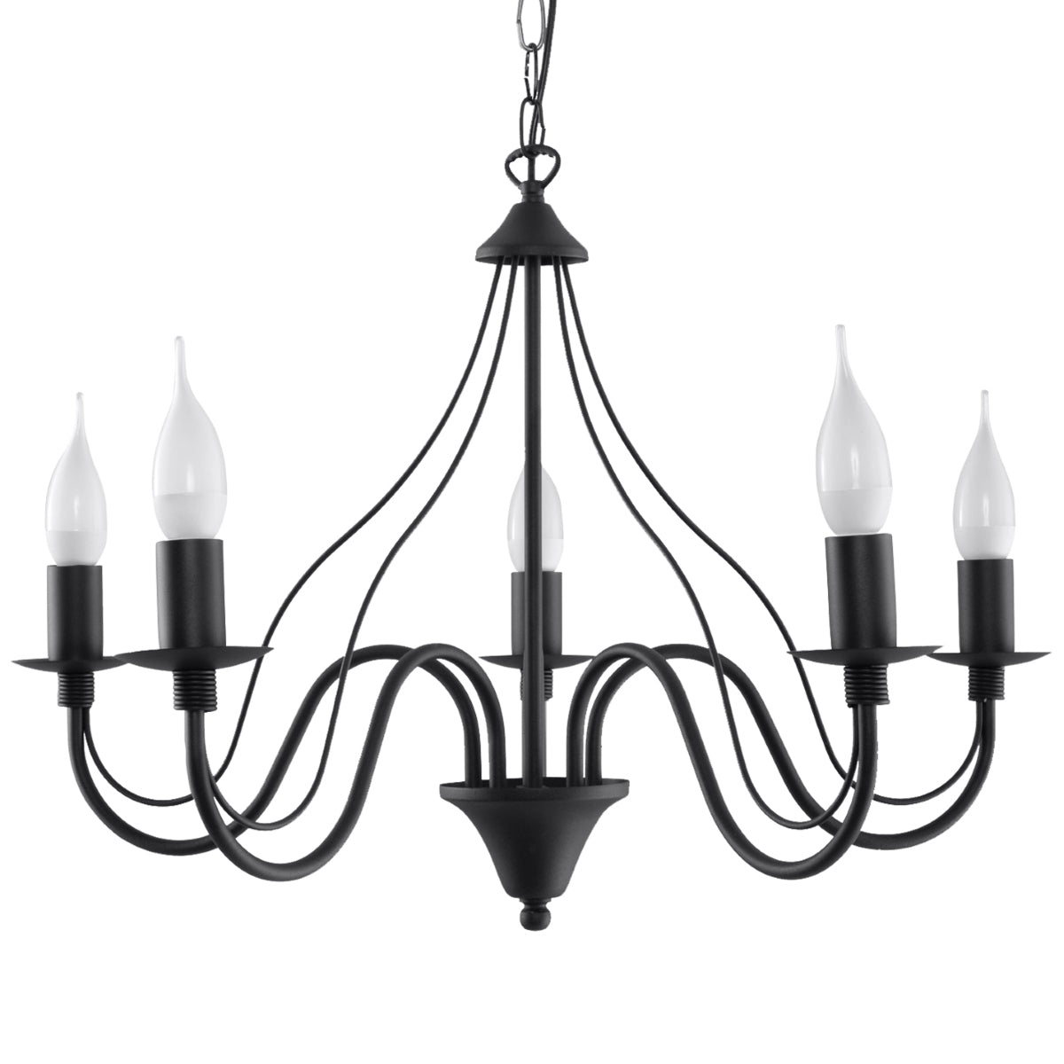 Modern black 5-candle chandelier