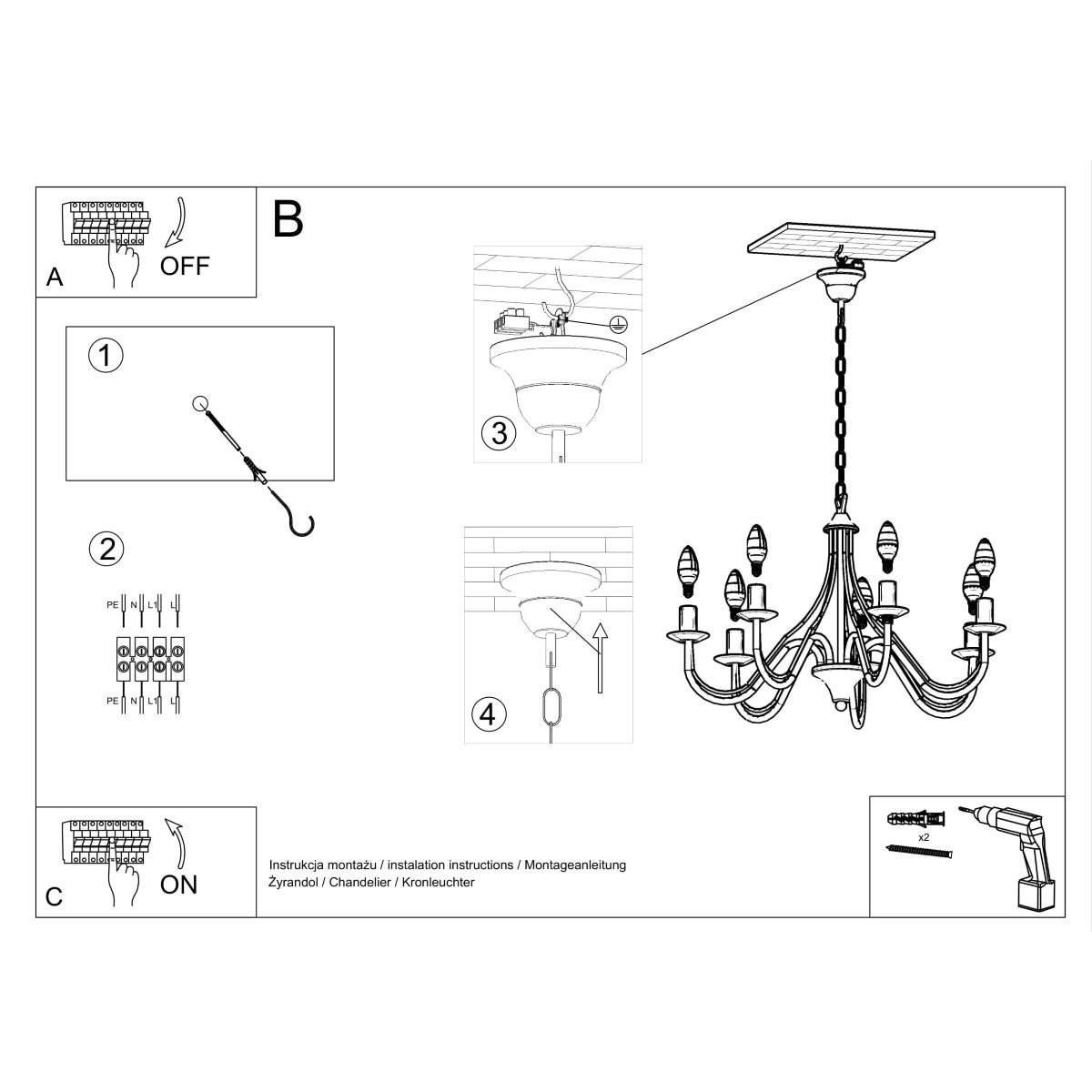 Modern black 5-candle chandelier