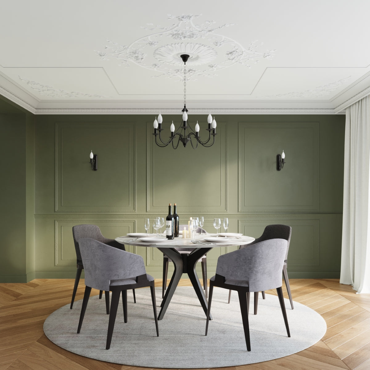 Modern black 5-candle chandelier