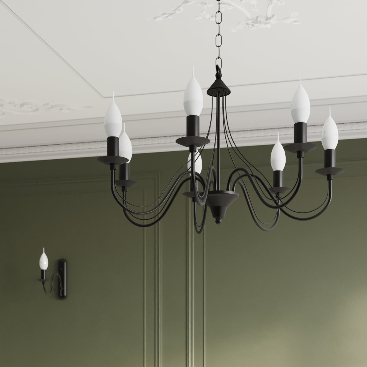 Modern black 5-candle chandelier