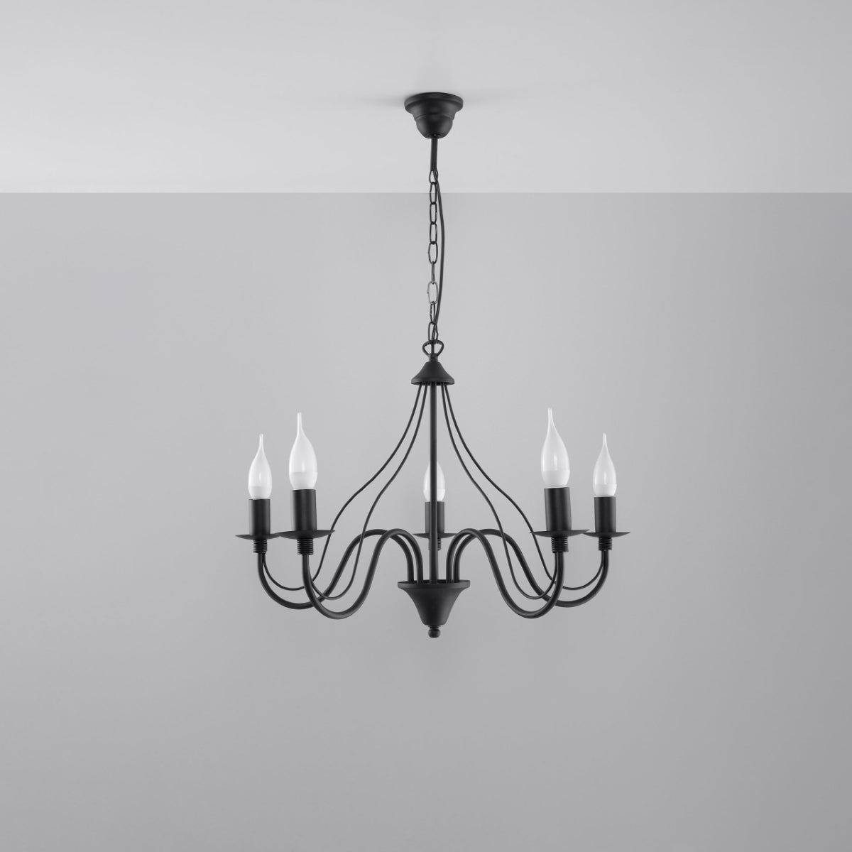Modern black 5-candle chandelier