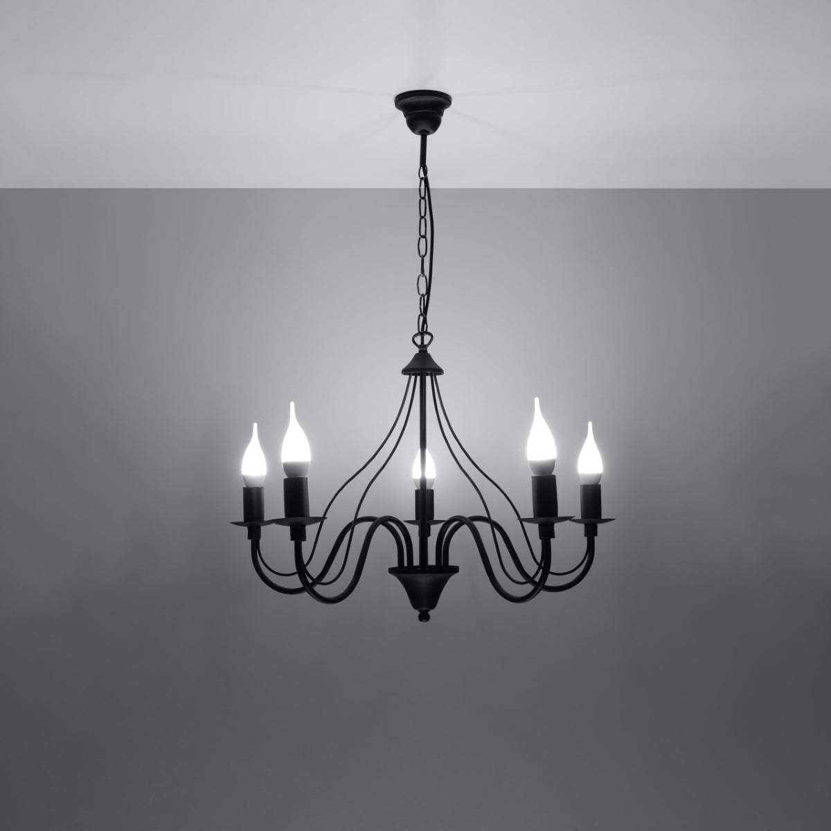 Modern black 5-candle chandelier