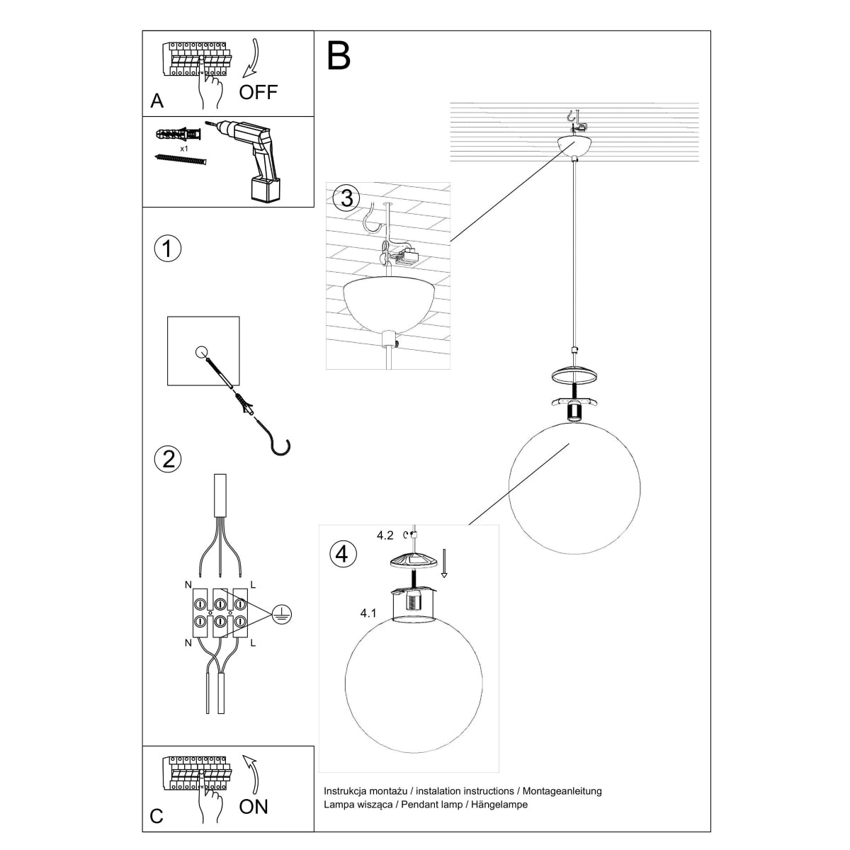 Sphere 20 chrome pendant lamp