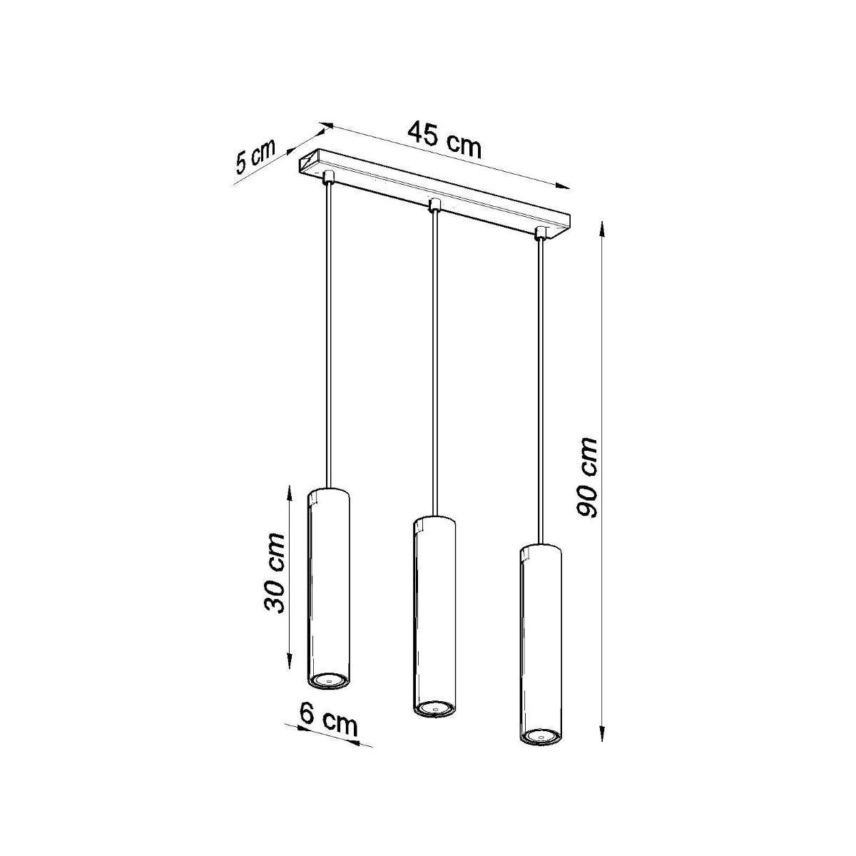 Long Cylinder 3 Black Pendant Lamp