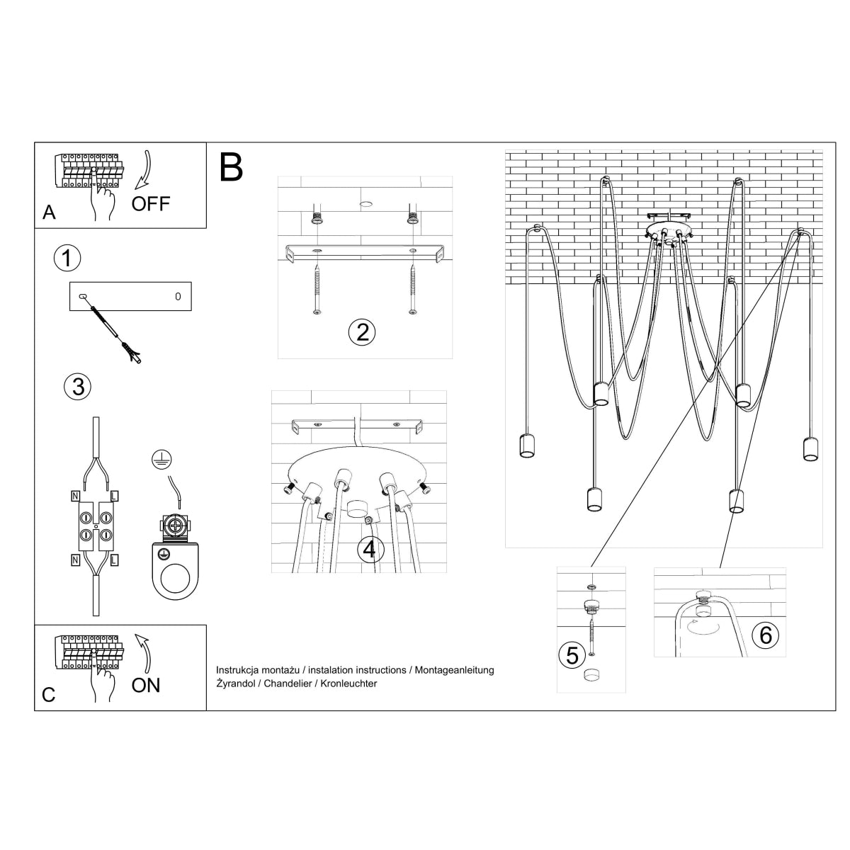 Minimalist Cable Chandelier 5 black