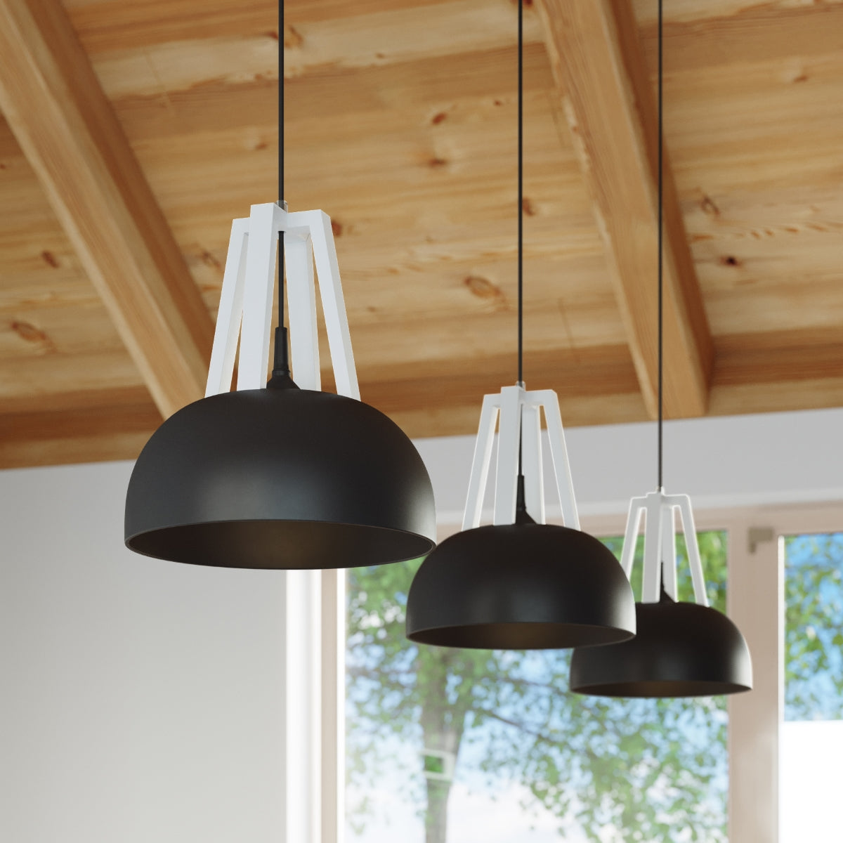 Lampe pendante Dôme noir/blanc