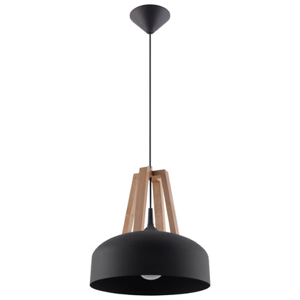 Black Dome/Natural Wood Pendant Lamp