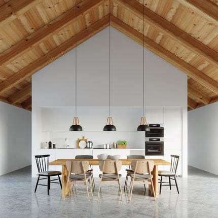 Black Dome/Natural Wood Pendant Lamp