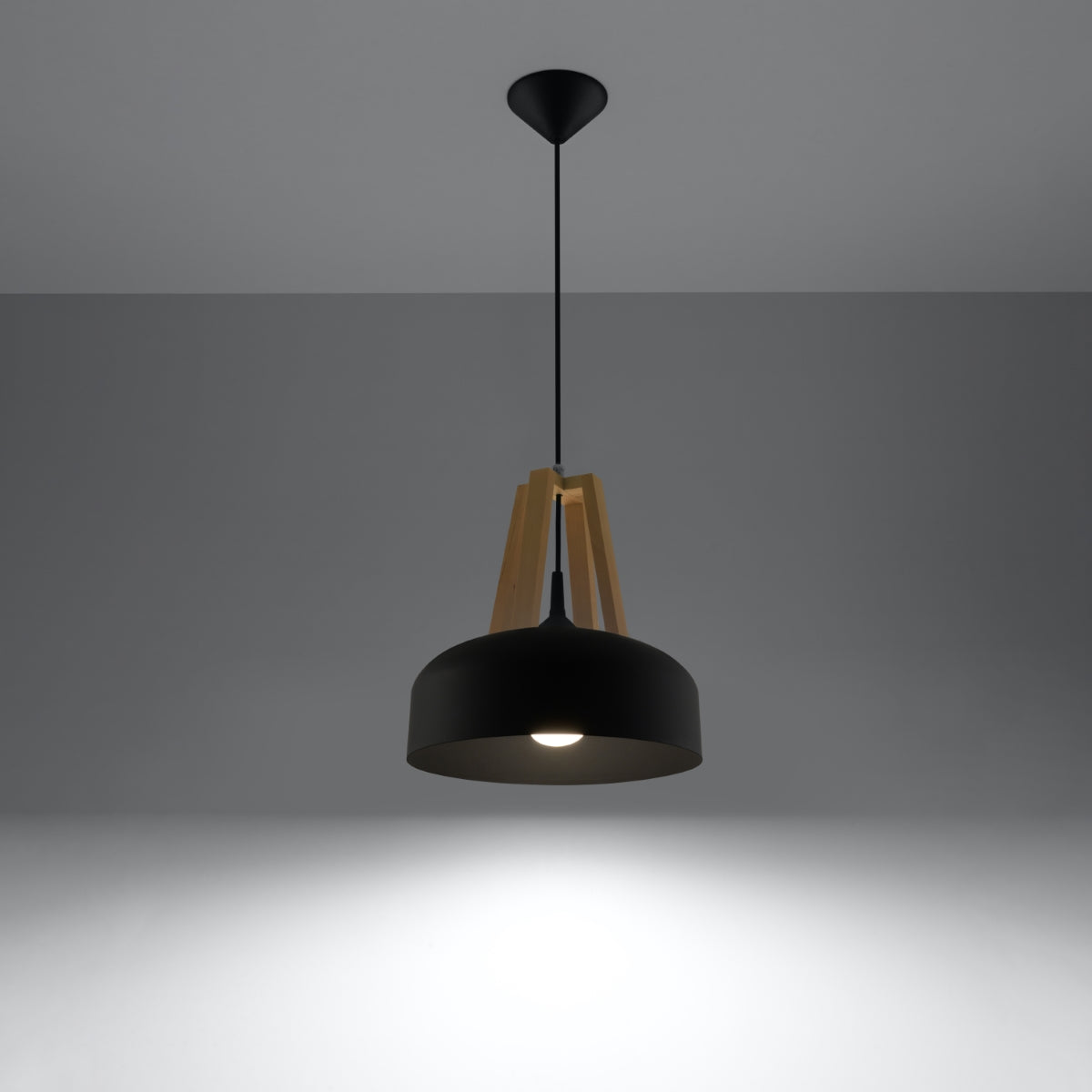 Black Dome/Natural Wood Pendant Lamp
