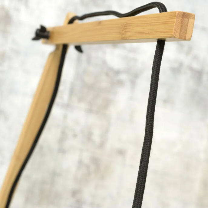 Applique murale Bali triple bras – Bambou naturel & abat-jour noir L