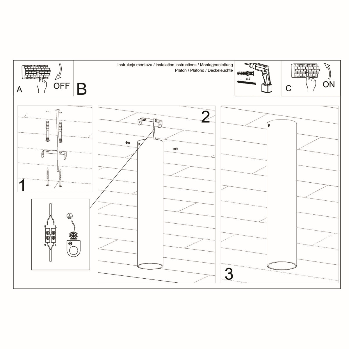 Tube 30 black ceiling light