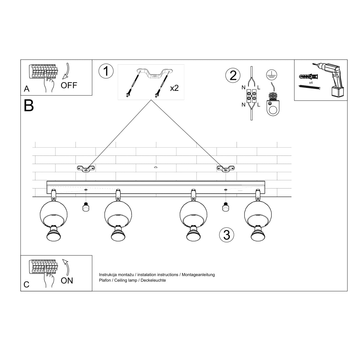 Ocular LED Ceiling Light 4L Black