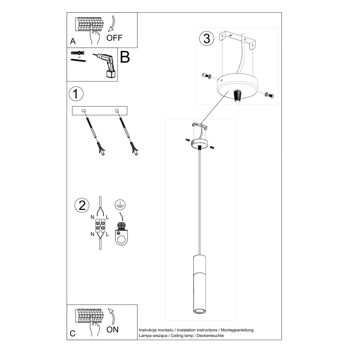 Column 1 black hanging lamp