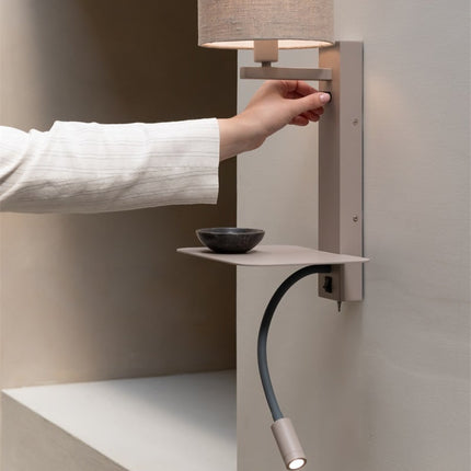 Applique Murale Florence avec Lampe de Lecture Sable et Lin Foncé