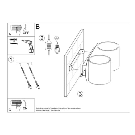 Aplique de pared cilíndrico 2 negro