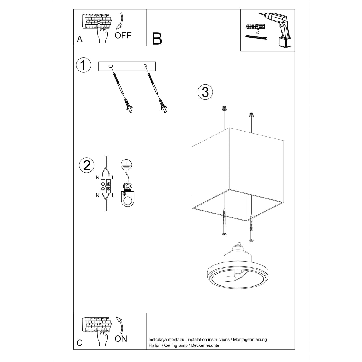 Sobre Square Grey Ceiling Light