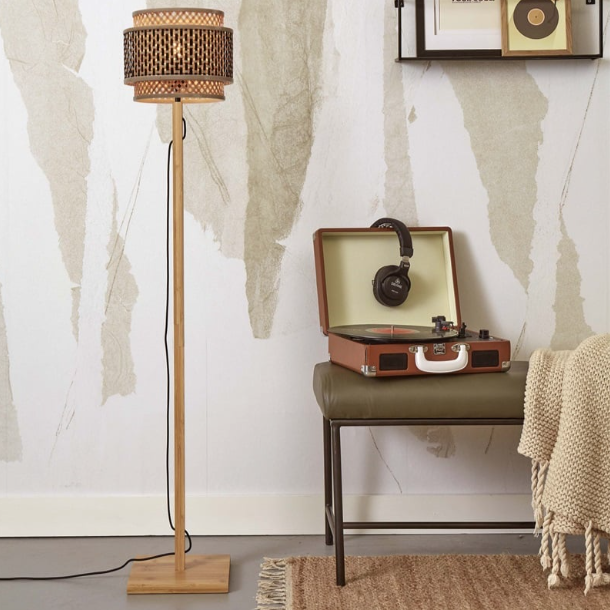 Bhutan Bamboo Floor Lamp Black and Natural 130cm