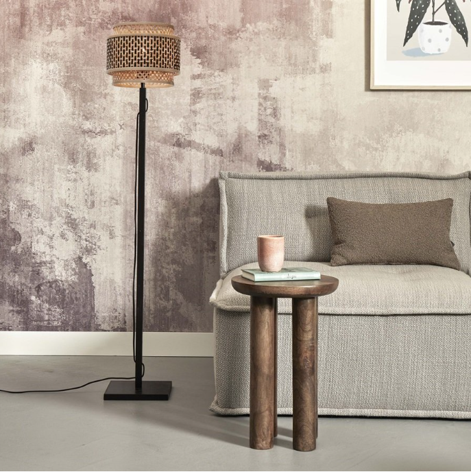 Lampadaire Bhutan Bambou Noir et Naturel 130cm