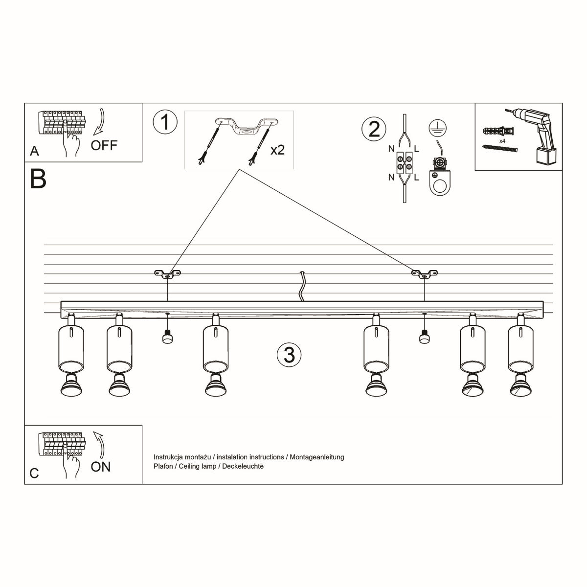 Directional 6L LED chrome ceiling light