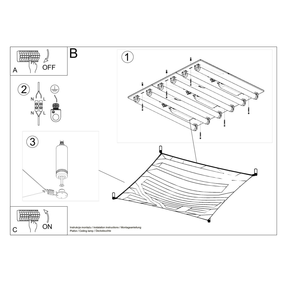 Square Fabric Ceiling Light 3 White