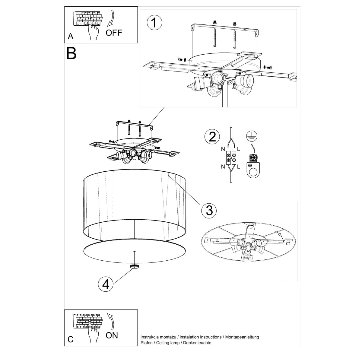 Round Fabric Chandelier 50 white