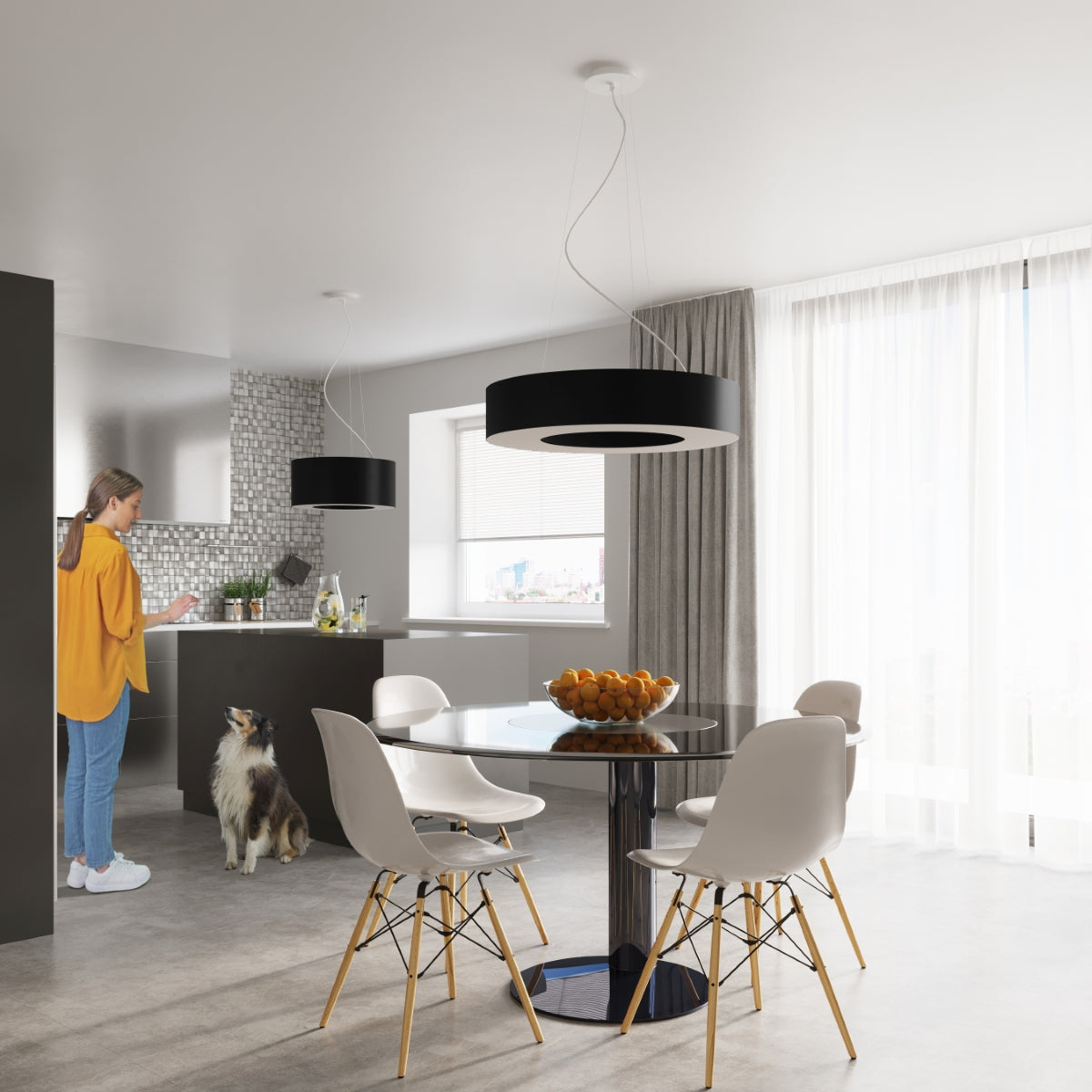 Lustre Saturne Slim 70 noir
