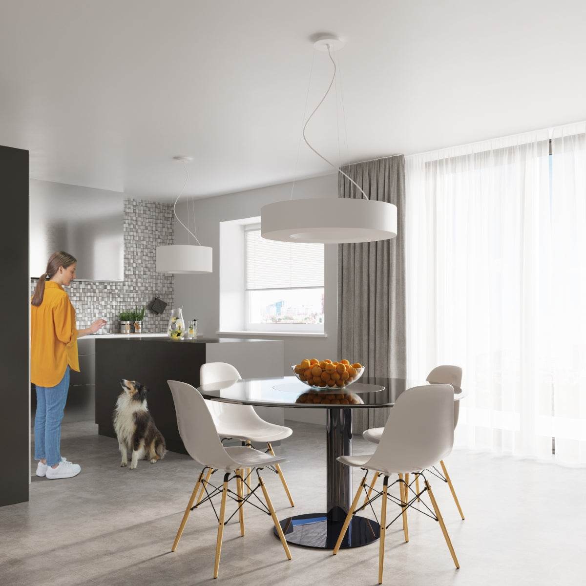 Lustre Saturne Slim 90 blanc