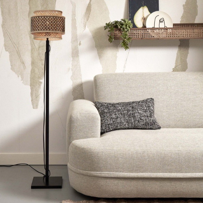 Lampadaire Bhutan Bambou Noir et Naturel 130cm