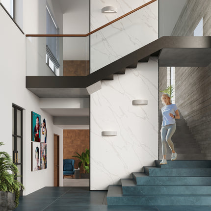 Halbmondförmige Wandleuchte aus grauer Keramik