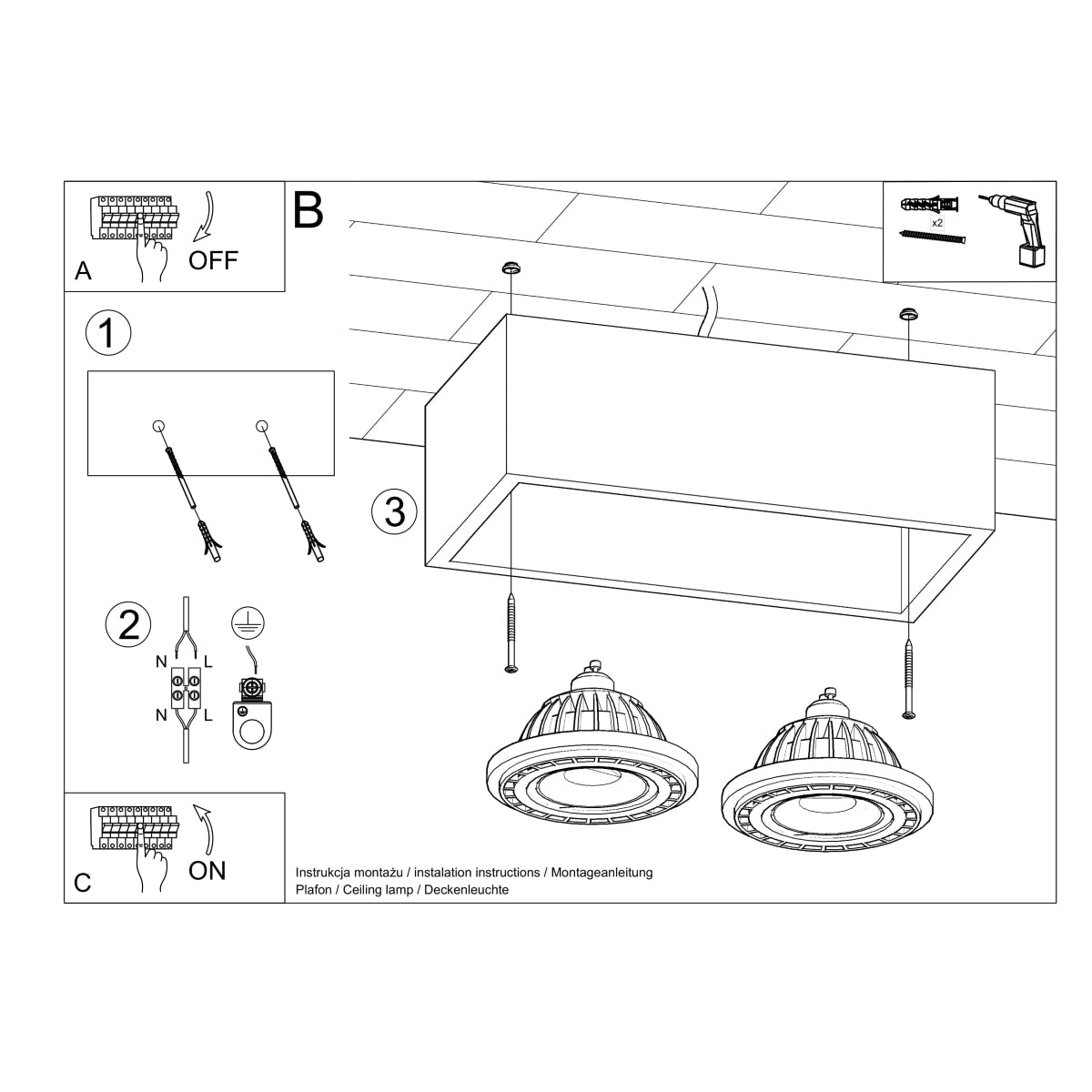 Modern Square Ceiling Light 2 Concrete
