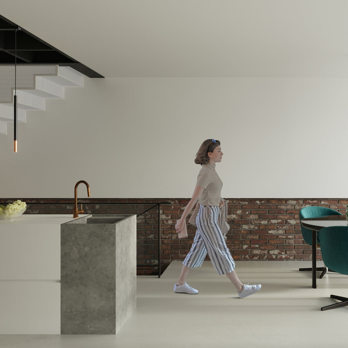 Suspension Moderne Mozaica 3P noir/cuivre