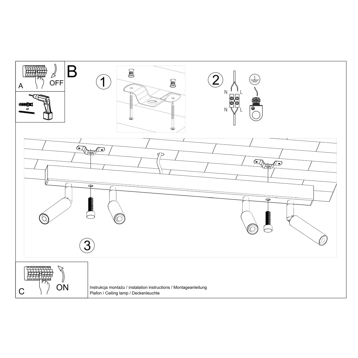 Plafonnier Acier Réglable Minimaliste 4 noir