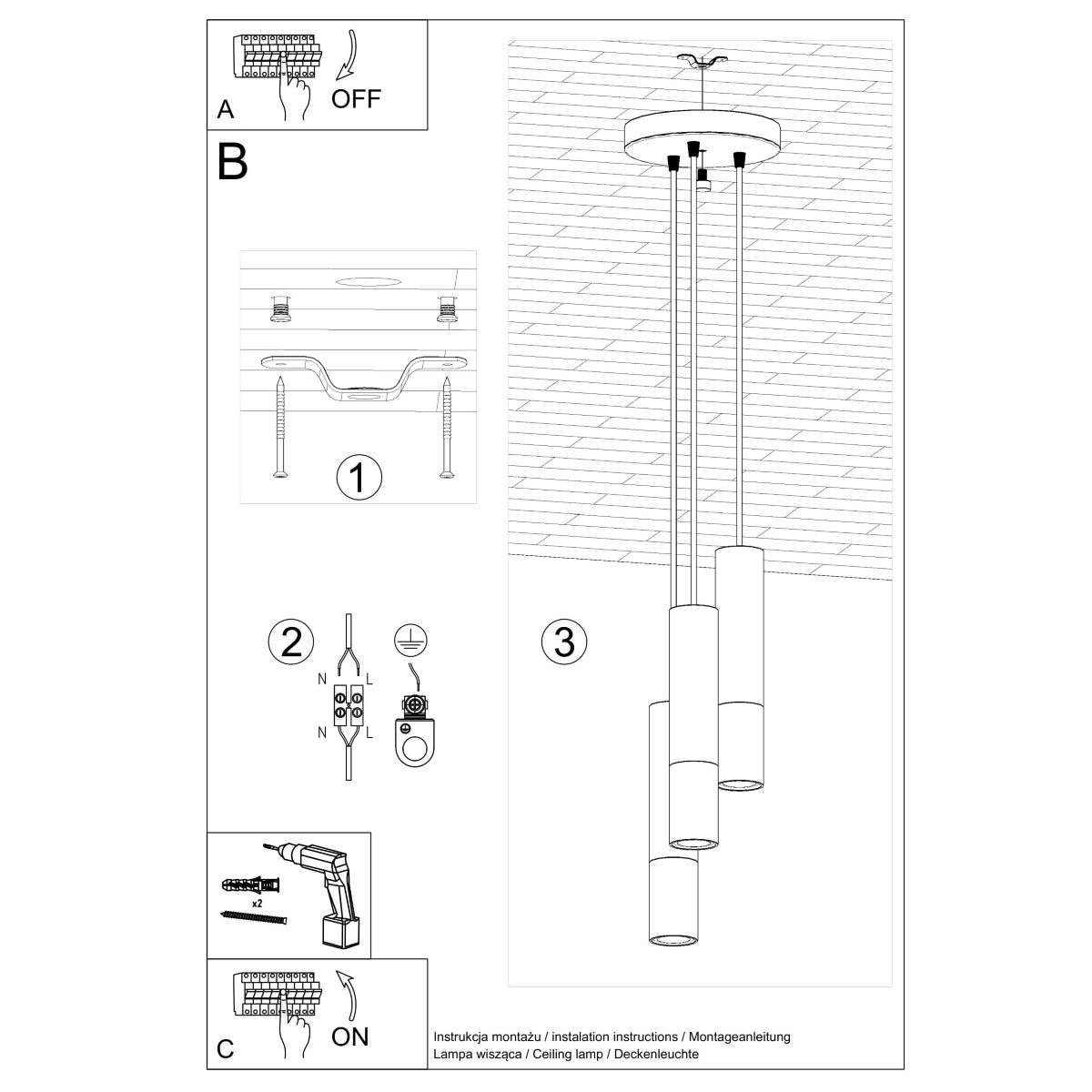 Lampe suspendue Duo Metallic 3P noir/chrome