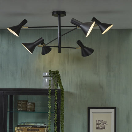 Lámpara de techo Izmir de 3 brazos, color negro y dorado