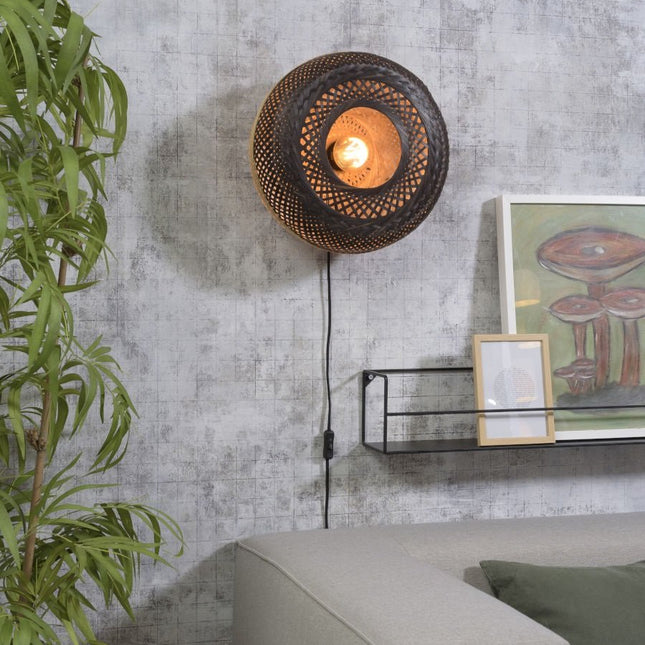 Palawan Bambus Wandleuchte Schwarz und Natur 40x15 cm S