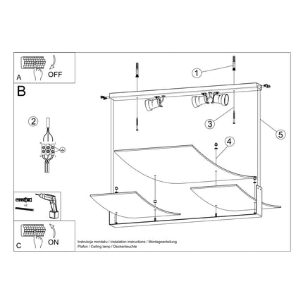 Lámpara de techo de triple curva blanca