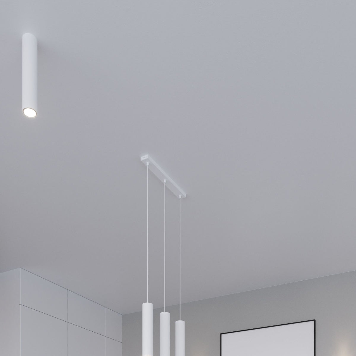Lampe Suspendue Long Cylindre 3P blanc