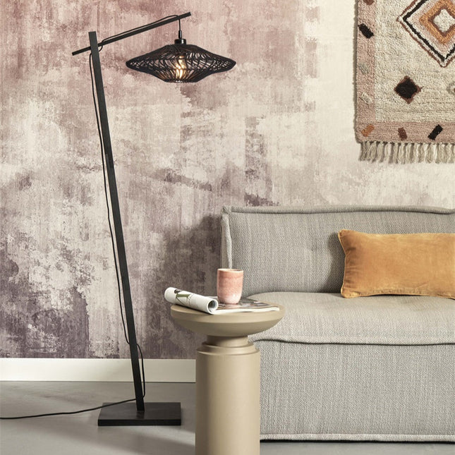 Zanzibar Stehlampe aus Rattan und Bambus, Schwarz, 150 cm