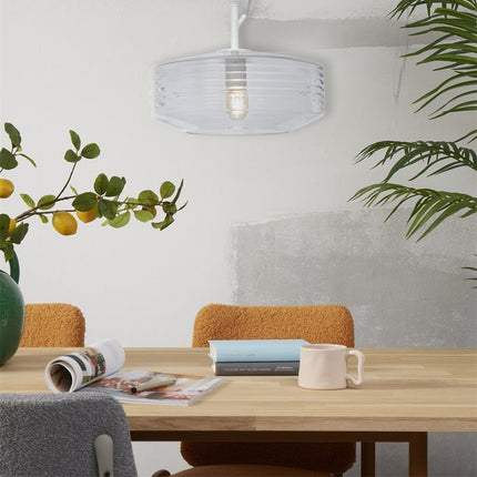 Lámpara colgante Verona, cristal estriado transparente, Ø35 cm